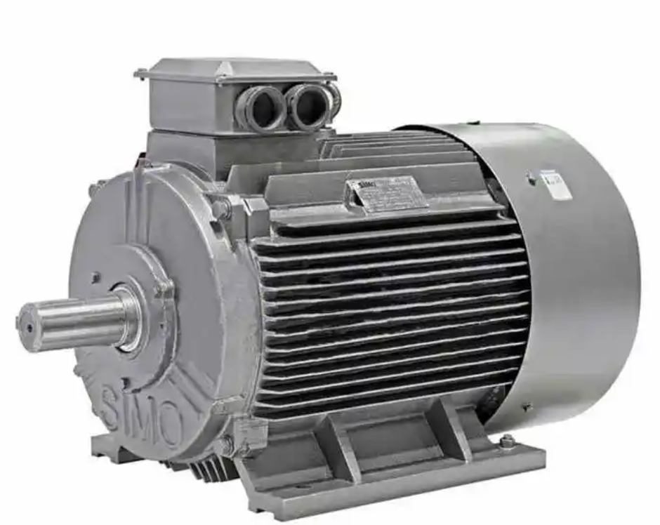 Refurbished 315 kW 380V low voltage induction motor, front three-quarter view with shaft